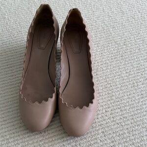 Chloe Scalloped Edge Pumps in Taupe